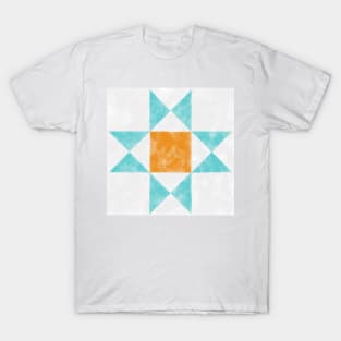 Ohio Star Orange and Teal Quilt Star Watercolor T-Shirt